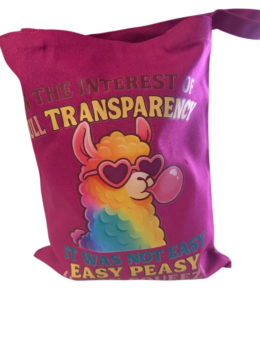 Lzerking Pink Llama Full Transparency Canvas Tote Bag 13 x 15